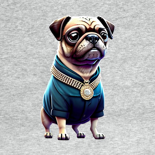 Chic Pug with Diamond Necklace - Elegant Boss Wife Dog T-Shirt Design by fur-niche